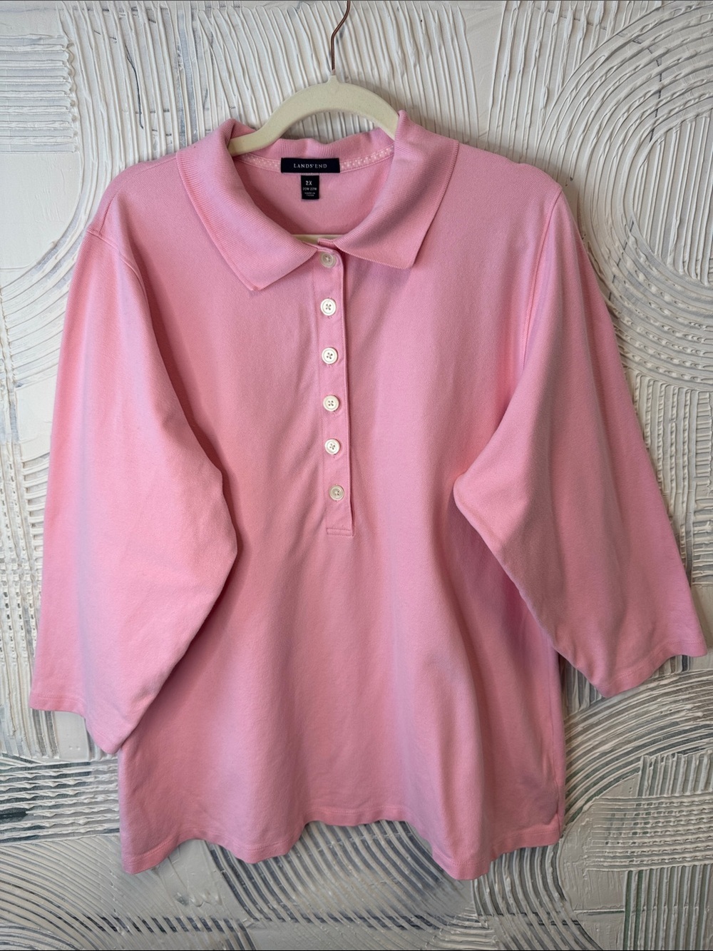 Lands' End Women's Light Pink Button-Down Polo Shirt N0477